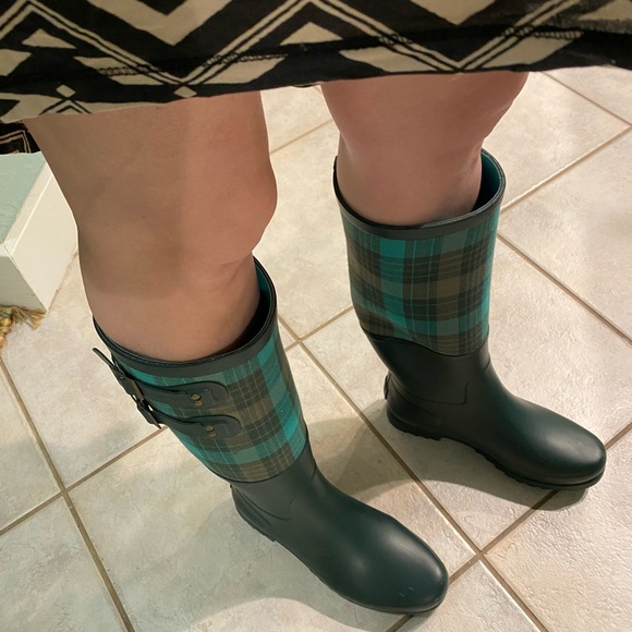 UGG Sabine βGreen & Plaidβ Wellies / Rain boots Womens SIZE 7 βοΈ - Picture 11 of 12